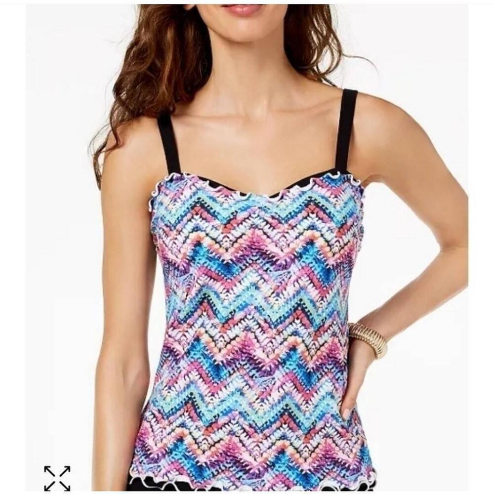 NWT Profile By Gottex 9391/E18 Multi Chevron Scalloped Tankini D Cup